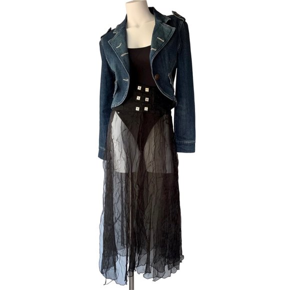 French Designer Biche de Bère vintage tiered/crinkled/plissé sheer maxi skirt - Picture 5 of 13